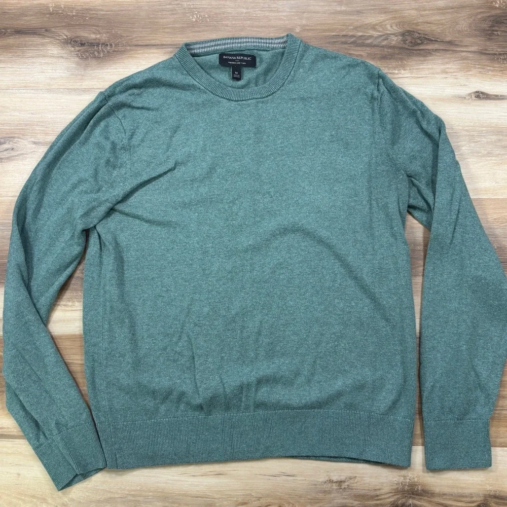 Banana Republic Sweater Mens M Classic Silk Cashmere Blend Crewneck Green Luxury